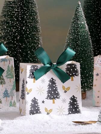 10-Pack Christmas Gift Boxes With Mini Holiday Gift Bags In Assorted Patterns For Candies, Chocolates And Small Gifts | Ideal Christmas Party Favors, Stocking Stuffers And Holiday Decorations - Christmas Tree Design