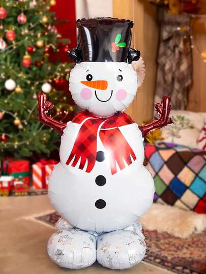 1pc, Large Christmas Snowman Standing Aluminum Foil Balloon - Giant Inflatable Christmas Party Decor - Festive Holiday Decoration - Reusable - Perfect For Indoor And Outdoor Use,Christmas
