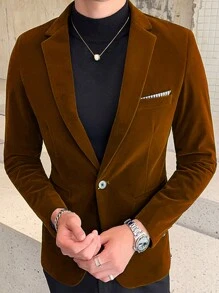 1 件男士派对高贵纯色翻领修身西装外套 - 黃色 - 查看 1