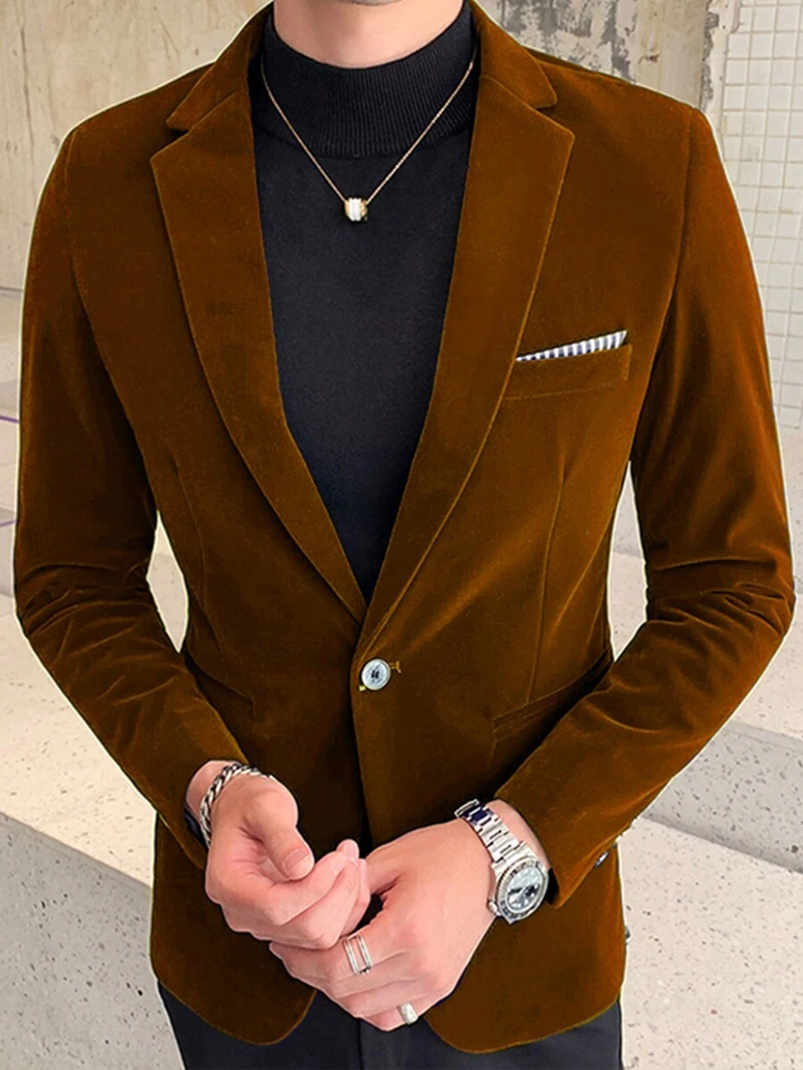 1 件男士派对高贵纯色翻领修身西装外套 - 黃色 - 查看 1