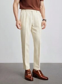 Stylish, Elegant And Gentlemanly Men's Premium High-End Trousers, Men's High-Grade Business Solid Color Versatile Commuter Casual Slim-Fit Dress Pants, - Apricot - View 2