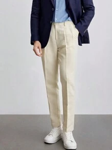 Stylish, Elegant And Gentlemanly Men's Premium High-End Trousers, Men's High-Grade Business Solid Color Versatile Commuter Casual Slim-Fit Dress Pants, - Apricot - View 3