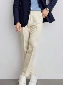Stylish, Elegant And Gentlemanly Men's Premium High-End Trousers, Men's High-Grade Business Solid Color Versatile Commuter Casual Slim-Fit Dress Pants, - Apricot - View 4