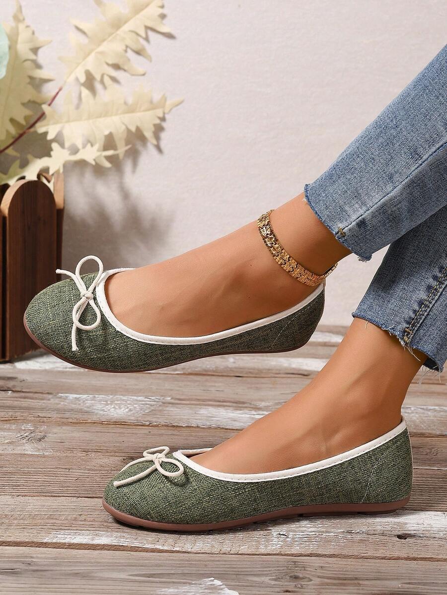 Giày lười đế bệt Mary Jane trang trí nơ mới 2024 cho nữ - màu xanh lá - Xem 1