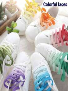 1 Pair Ombre Flat Shoelaces, Suitable For Casual Sneakers - Fashionable Accessories In Multiple Colors Available Summer Daily Wear