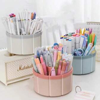 Large Capacity 360-Degree Rotating Multi-Functional Pen Storage Box For Kids, Cute And Creative Tabletop Pen Holder For Elementary School Students, Ins Style, For Girls And Boys, Office Desk Organizer, Pen Holder Or Makeup Organizer