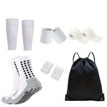 8 Pieces Set Of Sportswear And Protective Accessories, Including Backpack, Grey Bottom Sports Anti Slip Socks, Leg Guards, Ankle Guards, 2 Wrist Guards, 2 Bandages, Suitable For Basketball, Football, Tennis And Daily Wear, Can Be Worn All Year Round - Multicolor - View 11