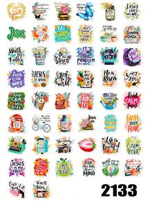 50 piezas Pegatinas decorativas impermeables con frases en inglés de texto inspirador de energía positiva, frases bíblicas de grafiti, adecuadas para artículos de papelería, teléfonos móviles, vasos, y otros artículos de uso diario, decoración para eventos festivos, cajas de regalo, flores, pasteles para llevar, postres horneados, etiquetas de sellado para embalaje de alimentos - Multicolor - Ver 8