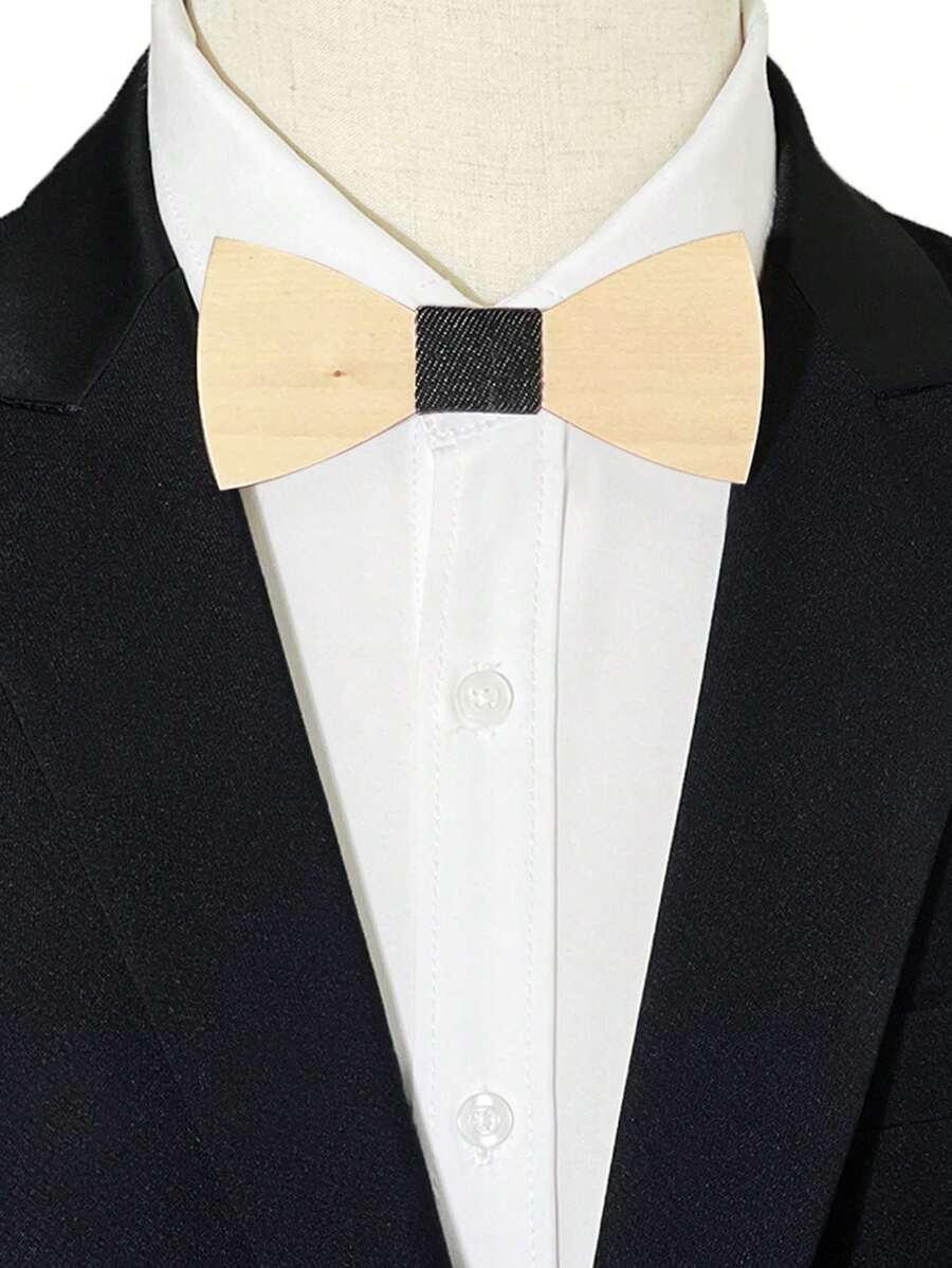 1pc (Vân gỗ ngẫu nhiên) Nơ gỗ trơn màu cho nam, Nơ gỗ trang trí áo sơ mi và vest - Nhiều màu - Xem 1