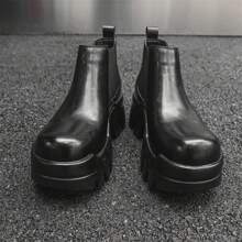 Botki Chelsea dla mężczyzn, wsuwane, grube wysokie botki, modne jesienne nowości - Czarne - Zobacz 5