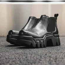 Botki Chelsea dla mężczyzn, wsuwane, grube wysokie botki, modne jesienne nowości - Czarne - Zobacz 2