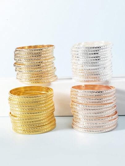 12pcs Sparkling Elegant Geometric Block Stackable Bangles For Kids