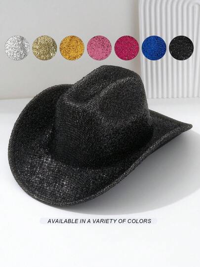 1pc Unisex Metallic Shiny Solid Color Cowboy Hat, Novelty & Punk Style Wide Brim Hat, Bridesmaid/Bride Hat, Suitable For Parties, Western Themed Events, Gatherings, Engagement Parties, Cosplay, Graduations, Masquerade Balls, Festivals, Weddings, Birthdays, Music Festivals, Coming Of Age Ceremonies