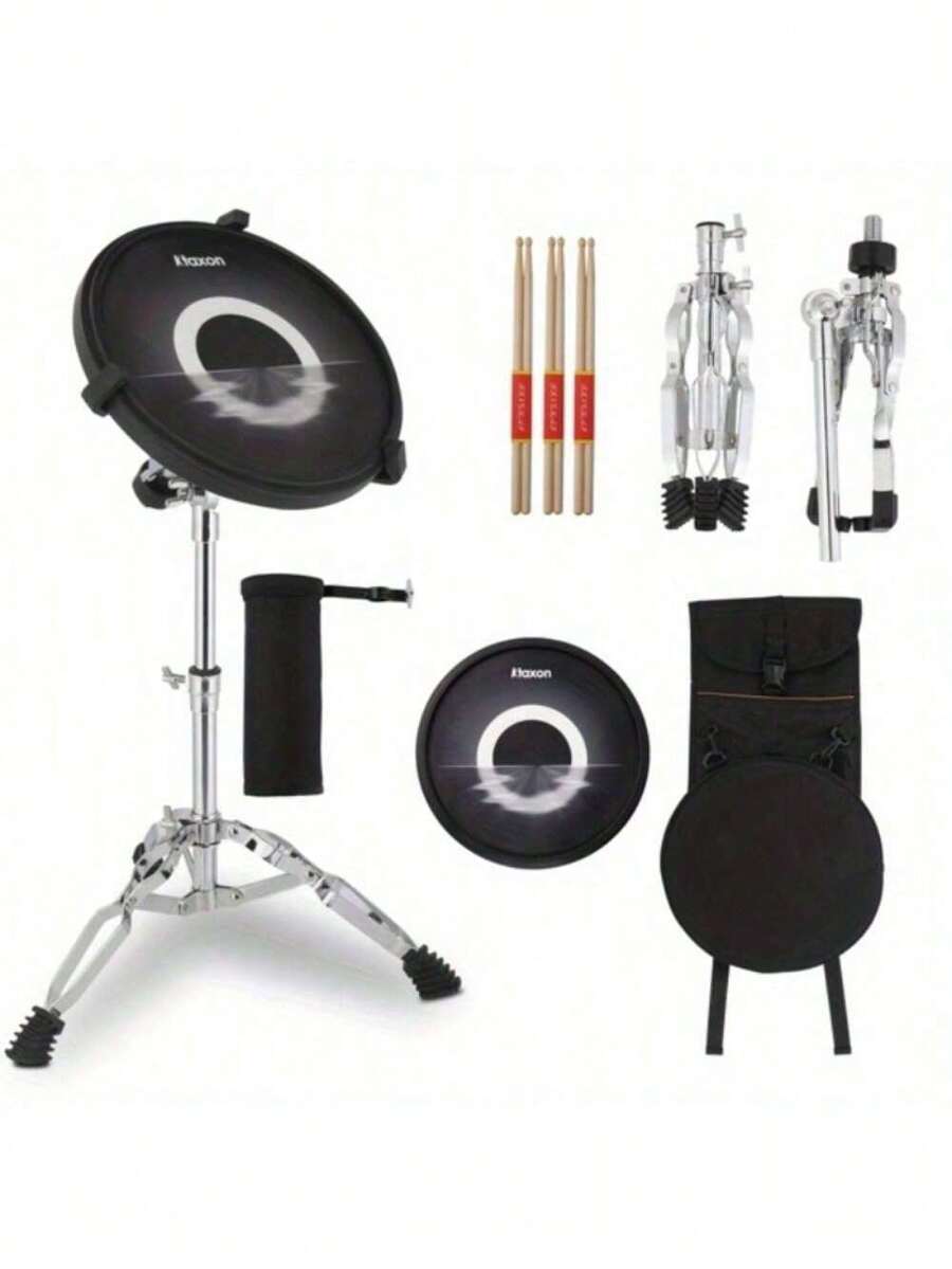 12in Drum Practice Pad Kit With Snare Drum Stand, Backpack, Drumsticks