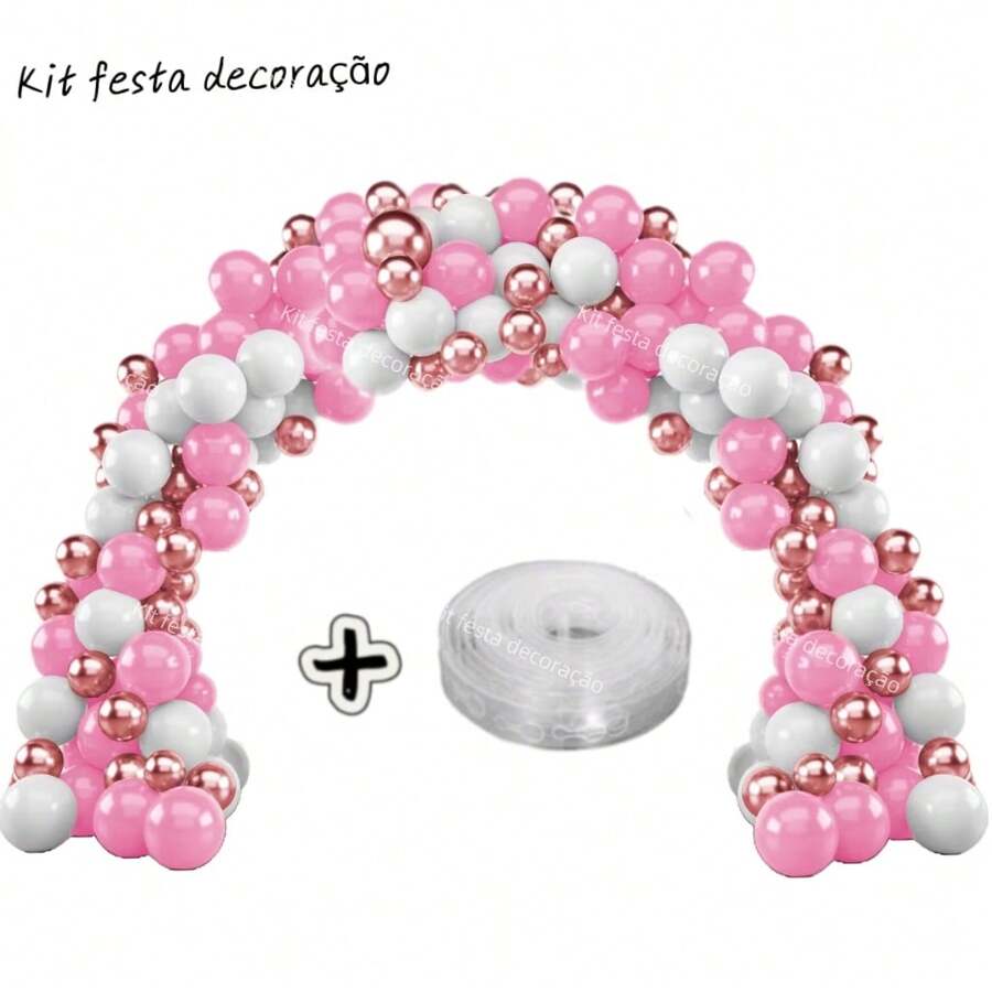 Kit 125 Plain Balloon Balloons 8" Light Pink + White + 5" Rose Gold Chrome For Birthday Party - Màu hồng gỉ - Xem 1