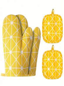 Oven Mitt Set, Heat Resistant Mat, Minimalist Style Heat Resistant Gloves, Thick Microwave Oven Gloves, Non-Slip Grip Surface And Loop For Hanging, Kitchen Supplies, Kitchen Tools, Accessories - Multicolor - View 3
