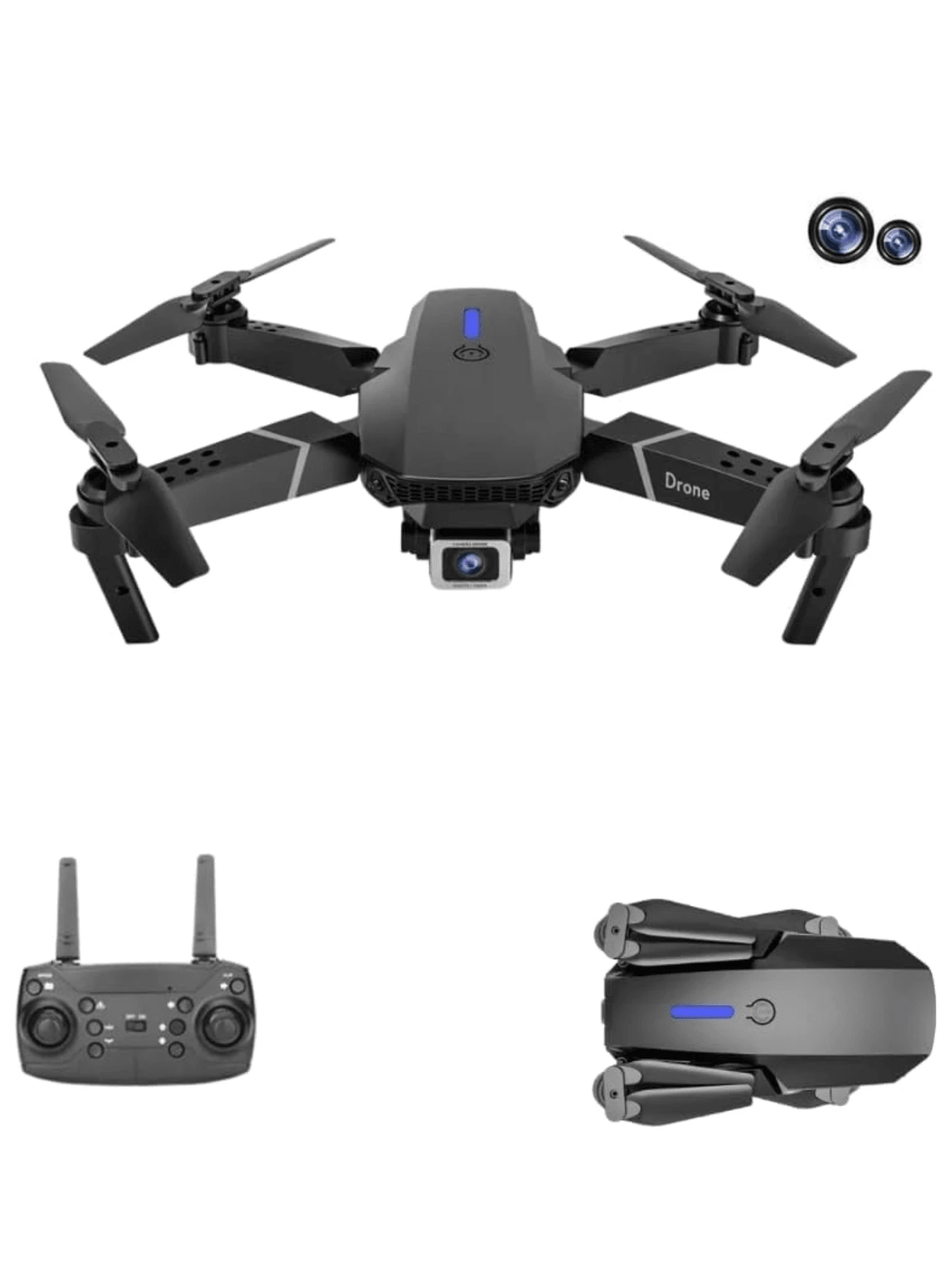 Mini Dron E88 Control Remoto Camara Full HD 1080P Fotografia Aerea Wifi App - Negro - Ver 1