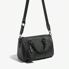 复古几何图案PU皮革经典圆筒单肩包，休闲斜挎包，街头风手提包，男士圣诞礼物佳选