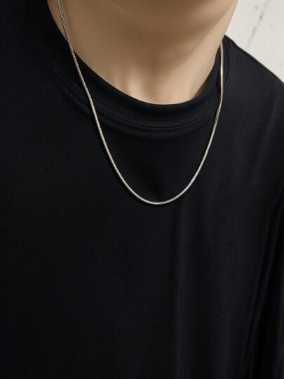 1pc Simple Fitness Style Unisex Stainless Steel Thin Silver Round Clavicle Chain For Men (Length 45cm-65cm) Christmas New Year Valentine's Day Holiday Gift