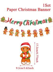 1 套纸质圣诞横幅、圣诞快乐标志横幅花环、姜饼人图案挂饰、圣诞挂饰、家居装饰、圣诞壁炉墙横幅、圣诞装饰、圣诞派对用品、圣诞饰品 - 彩色 - 查看 6