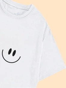 Smile Printed T-Shirt Cotton Shirt Casual Women's Blouse - 白色 - 查看 5