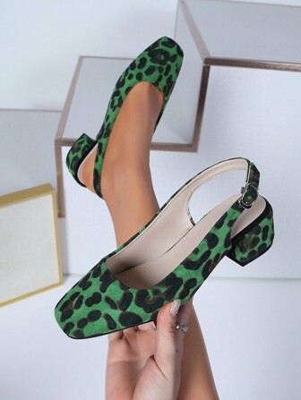 Women's Square Toe Leopard Print Low Heel Breathable Sandals, New Spring Summer Fashion