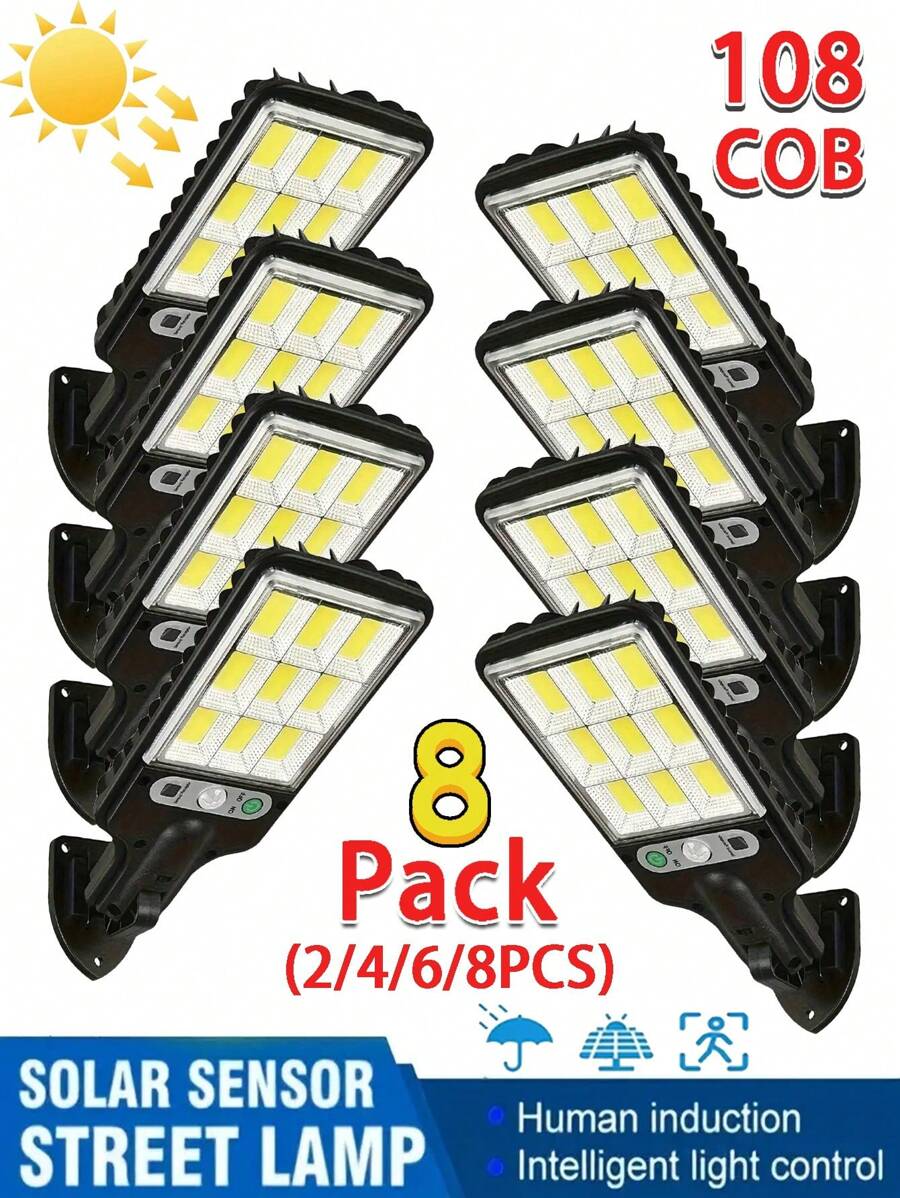 2/4/6/8PCS White Light Solar 108COB Outdoor Wall Light, Outdoor Courtyard Light With Motion Sensor, 3 Working Modes, Remote Control, Solar Charging, 1000mAh, Durable ABS Material, Very Suitable For Christmas Decoration, Outdoor Garden, Courtyard, Porch - 6PCS-Ánh sáng trắng - Xem 1