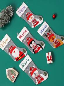 LICVIC 1pc Personalized Christmas Stocking, Large Custom Stockings With Name, Cute Grey Xmas Stocking For Kids,Holiday And Family Stocking For Fireplace Party Decoration Personalized Christmas Stockings Large Grey Custom Christmas Stockings With Names Applique Penguin Stocking