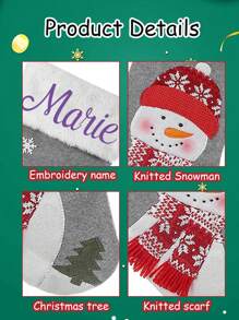 LICVIC 1pc Personalized Christmas Stocking, Large Custom Stockings With Name, Cute Grey Xmas Stocking For Kids,Holiday And Family Stocking For Fireplace Party Decoration Personalized Christmas Stockings Large Grey Custom Christmas Stockings With Names Applique Penguin Stocking