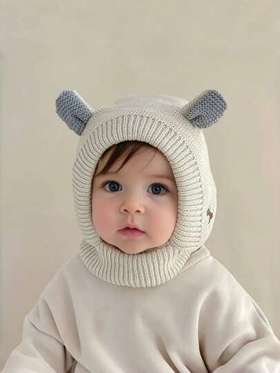 1st barn vintermössa med söt valpbroderi och örondesign, tecknad stickad mössa för pojkar och flickor