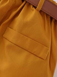 Kabeier Áo sơ mi in hình vương miện cho bé trai và quần dài màu trơn kèm thắt lưng, trang phục 2 món phù hợp cho sinh nhật, đám cưới - Màu vàng - Xem 9