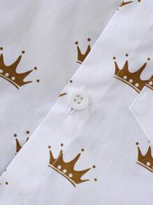 Kabeier Áo sơ mi in hình vương miện cho bé trai và quần dài màu trơn kèm thắt lưng, trang phục 2 món phù hợp cho sinh nhật, đám cưới - Màu vàng - Xem 5