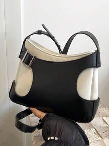 Túi đeo chéo thời trang nữ Color Block, Túi vuông dung tích lớn màu đen và trắng - Đen và trắng - Xem 5