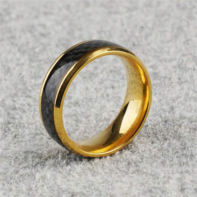 Classic Silvery 8mm Carbon Fiber Men's Ring - Sleek Black Inlay, Angled Polished Finish For Business & Wedding Parties - High-Quality Stainless Steel Jewelry, Sizes 6-13 - Ring - View 8