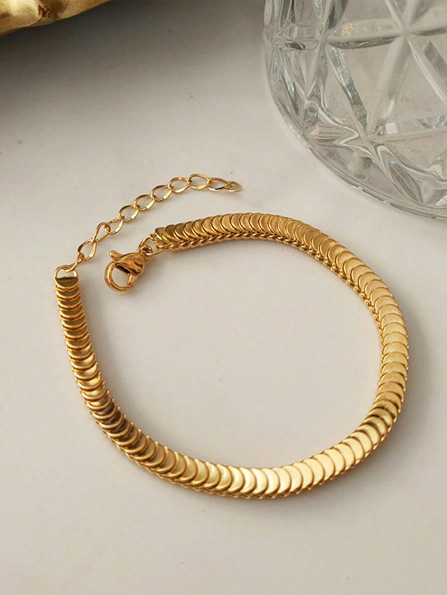 Nooxian 1pc Golden Stainless Steel Fish Scale Bracelet For Women, Shiny
