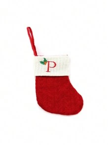 1 pièce Bas de Noël tricoté avec lettres, rouge, blanc et vert 3 couleurs, comprend 26 lettres anglaises. Peut être utilisé comme décoration de fête à la maison, ornement à accrocher au sapin de Noël ou au chevet, petit cadeau pour fête des fêtes, décoration d'Halloween - Multicolore - Voir 24