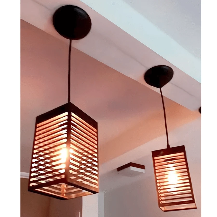 02 Pendant Ceiling Light Oriental Model Made Of Wood With Complete Wiring, Black Color - màu đen - Xem 1
