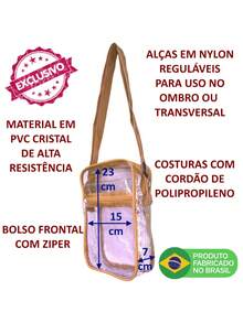 Bolsa Bag Tranversal em PVC Cristal Alça Regulável 23x15x7 cm
