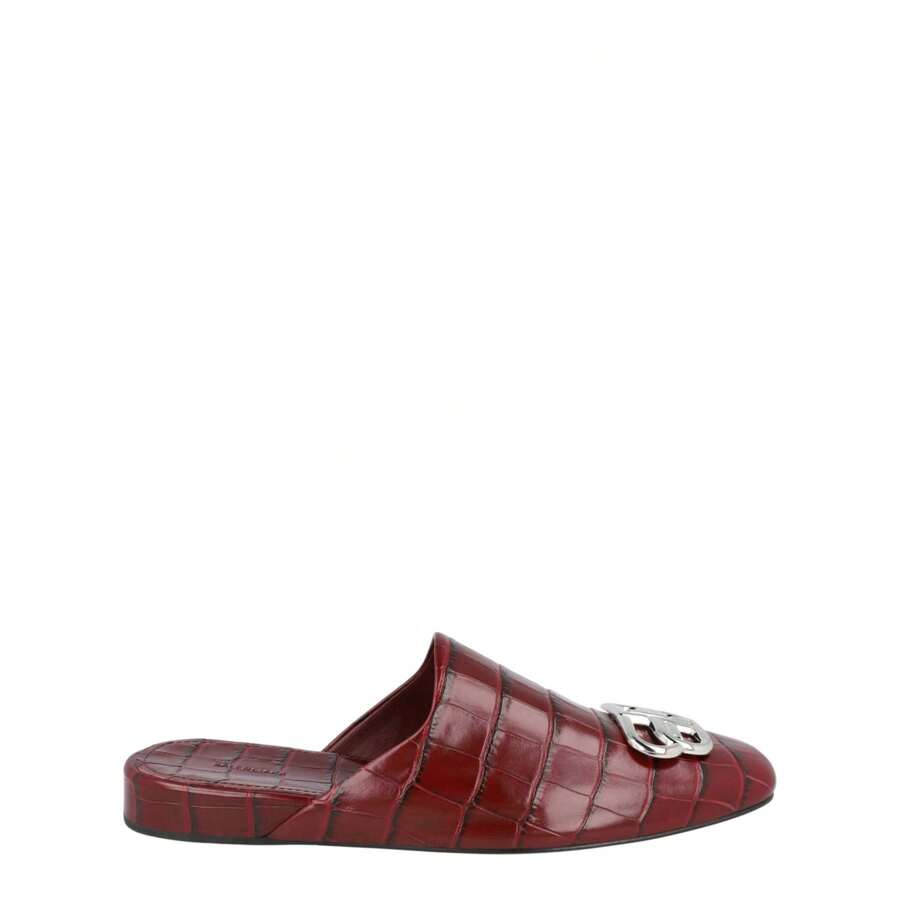 Balenciaga Croc Embossed Leather Cosy BB Mule - 深紅色 - 查看 1