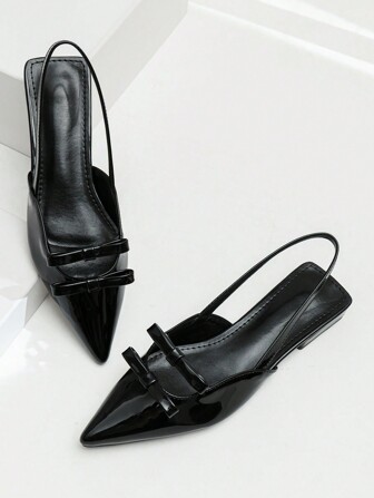 Fall/Winter New French Bowknot Pointy-Toe Mary Jane Shoes, Women's Slip-On Buckle Block Heel Sandals, Mid-Heel Shoes Valentines,Flats