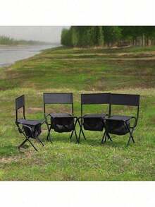 4-Piece Folding Outdoor Chair With Storage Bag, Portable Chair For Indoor, Outdoor Camping, Picnics And Fishing,Green - 灰色+鋼-4 - 查看 3