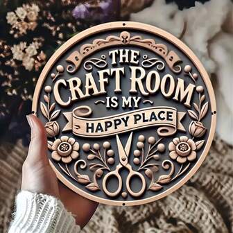 8x8 Inch Vintage Metal Wall Art Sign Flat Print "Craft Room Is My Happy Place" - Decorative Plaque For Bedroom, Kitchen, Dining Room, Bar - Unique Design, Easy To Hang, Durable, Great For Home, Office Or Gift, Random Hole Positions