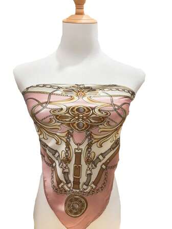 1 件粉色极简主义印花 90 厘米女士围巾，多功能用途，可用作腰带、装饰品、头巾、披肩、纱笼、时尚波西米亚风格配饰，适合所有季节，适合圣诞节头巾