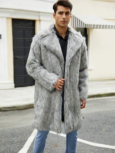 Men's Fluffy Collar Long Jacket, Fashion Coat