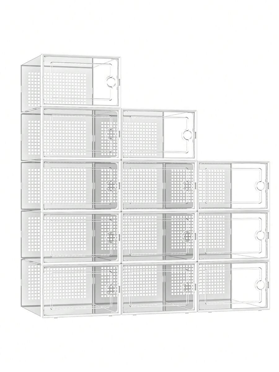 1/4 PackLarge Shoe Storage Boxes Organizers Clear Plastic Stackable , Shoe Rack & Holder Substitute, Sneaker Containers, Toy Storage Organizer Bins For Entryway, Closet, Under Bed, White