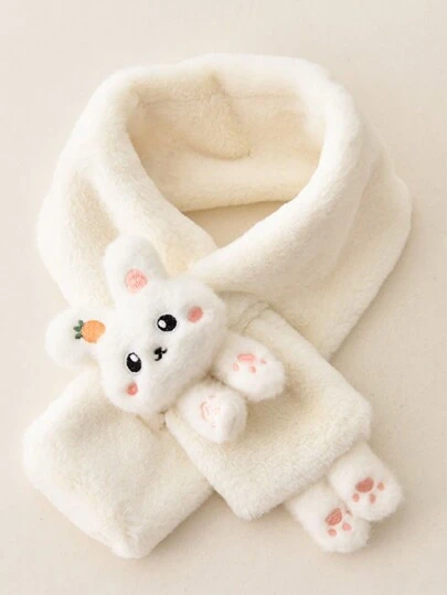 1 件男女通用儿童毛绒兔子卡通保暖围巾，适合日常佩戴