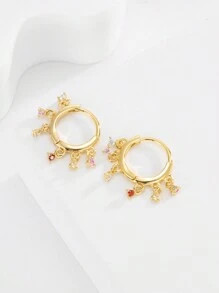 Artepollo 1 对 925 纯银女士环形耳环，镶嵌闪亮锆石，优雅且适合日常佩戴或正式场合，是送给女朋友、感恩节、母亲节的绝佳礼物