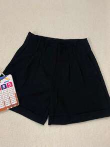 Women's Elegant Linen Pleated Shorts 5053# - Negro - Ver 2