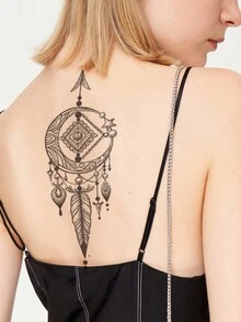 1pc Lace Floral Pattern Temporary Body Tattoo Sticker For Shoulder, Chest, Abdomen And Back - Black - View 3