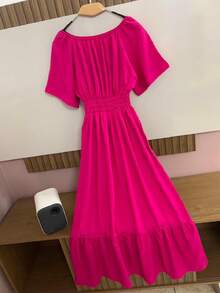 Long  Dress In Plain Viscose 0400-2 - Màu Hồng Tươi - Xem 2